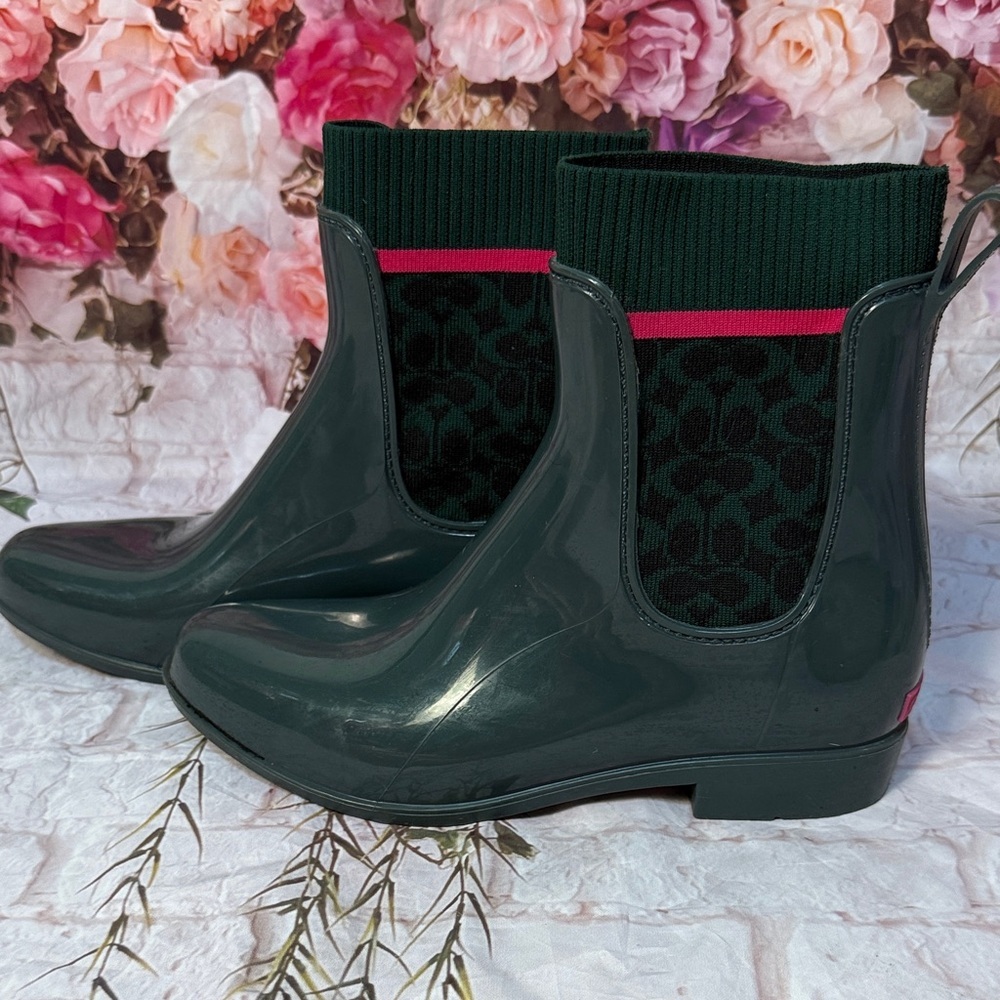 Coach Green Rubber Pull on Rainboots